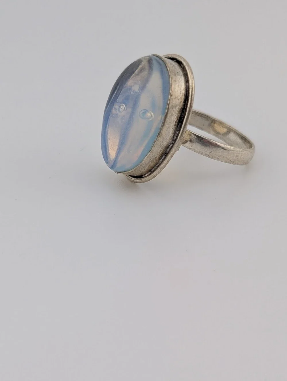 Opalite Silver Oval Statement Ring - Bohemian Jewelry - Sz7 - S